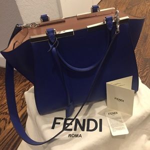 Fendi 3 Jours Leather Satchel Bag, Neon Blue Royal